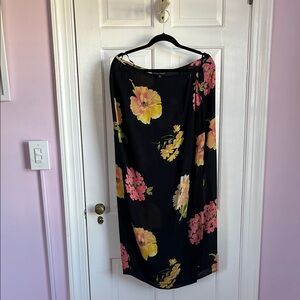 Ellen Tracy Silk Black and Yellow Floral Maxi Skirt